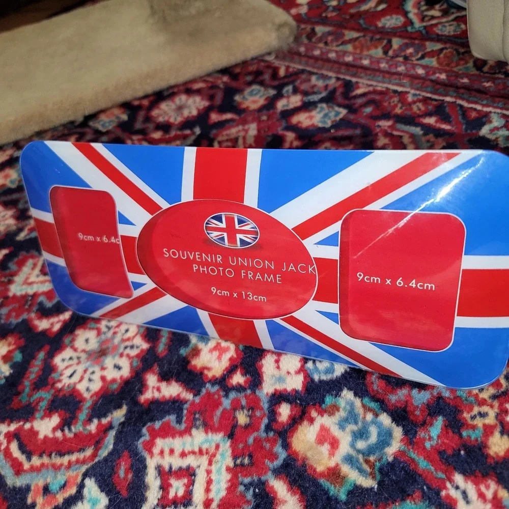 Souvenir Union Jack Double Photo Frame Red White Blue UK Flag